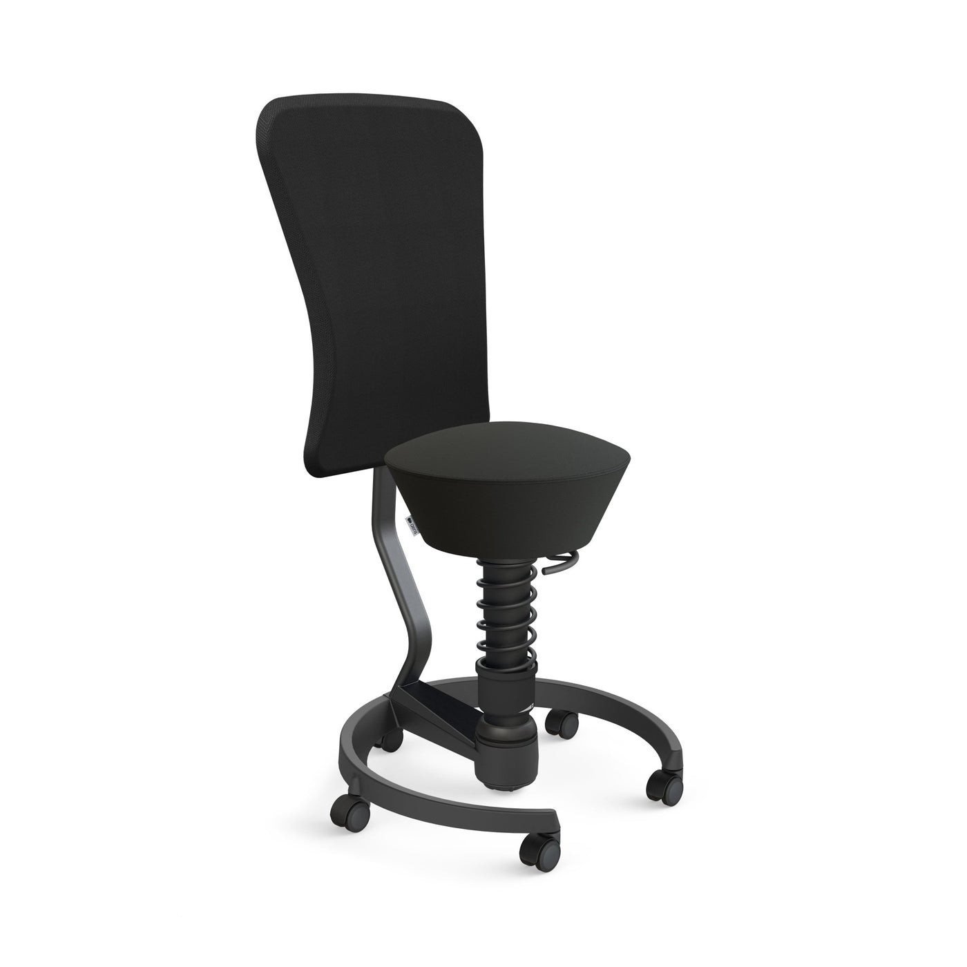 Aeris - Swopper Black mit Lehne & Rollen - Sitzhocker - Kunstleder - schwarz - Hartboden - 123HomeOffice